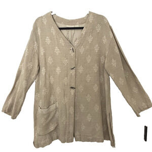 J Jill Linen Sweater Tunic Tan Cardigan Womans LP Coastal Grandma Lagan Layering